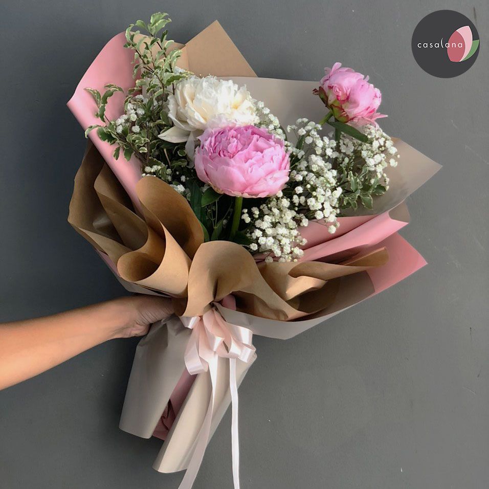 Bó mẫu đơn 3 bông mix màu