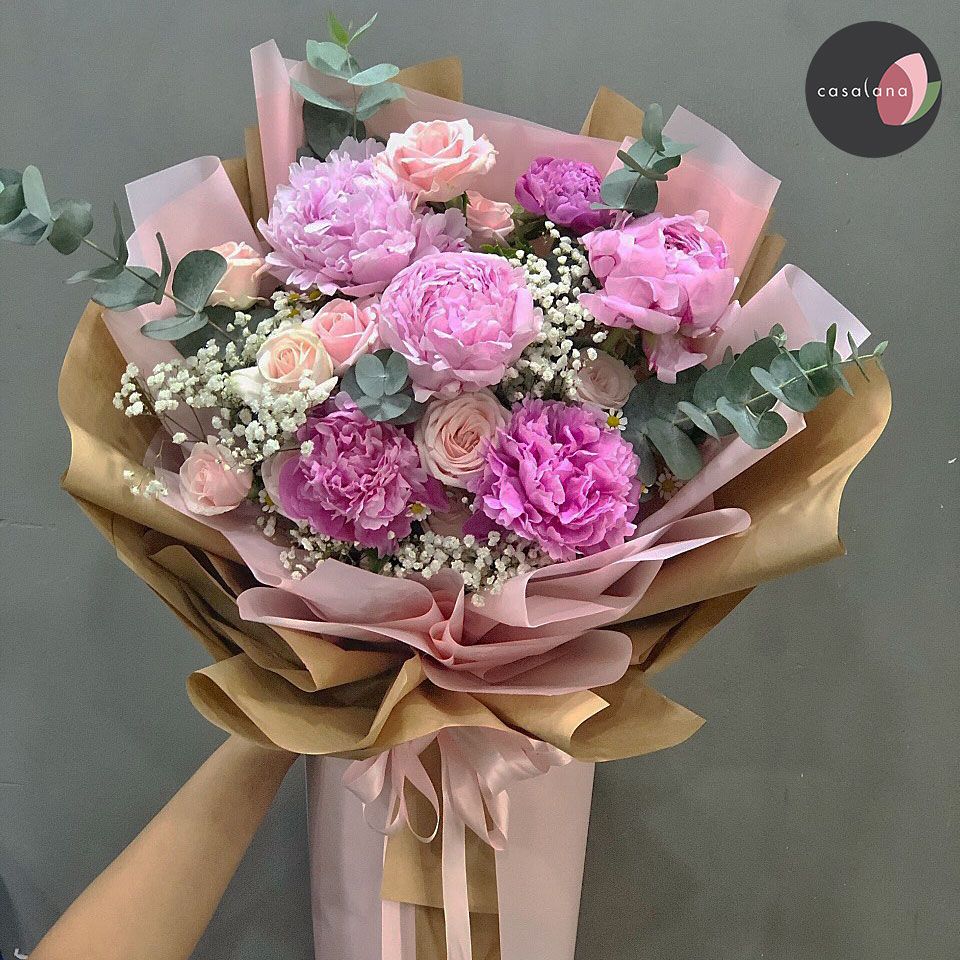 Bó mẫu đơn mix 2 tone màu hồng