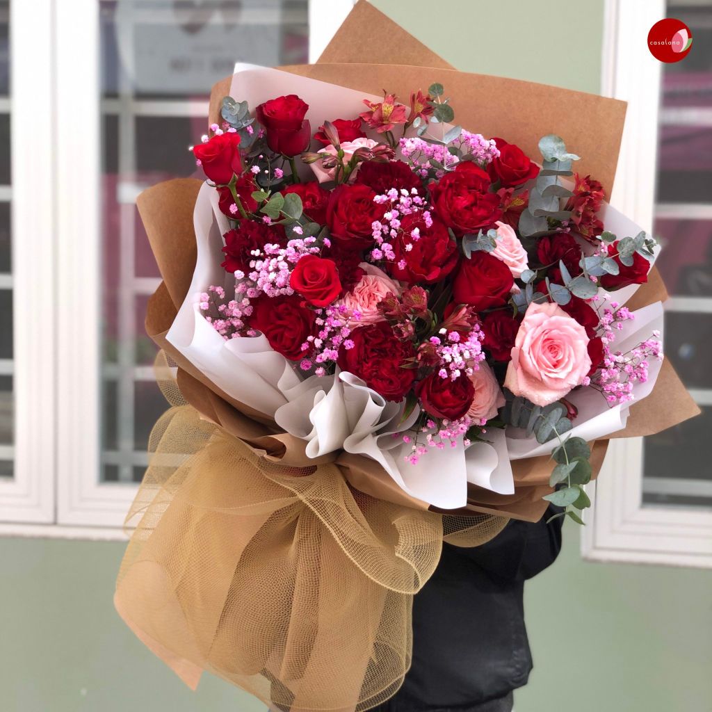 Bó Hồng Ohara Đỏ Mix Hồng