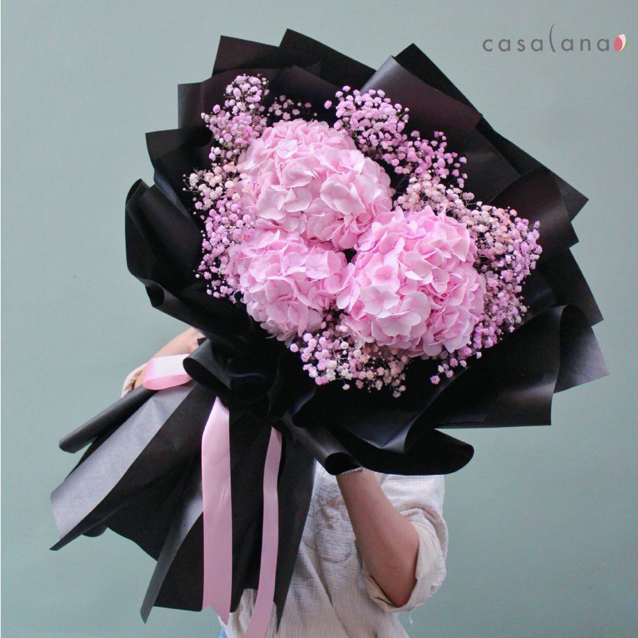 Bó 3 bông cẩm tú cầu giấy gói đen