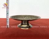 Mâm bồng bằng đồng vàng họa tiết rồng phượng màu hun nâu giả cổ đường kính 30cm - phụ kiện đồ thờ