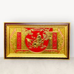 Tranh Mừng Thọ Bà bằng đồng vàng dát vàng kT38x68cm - tranh quà tặng Đồng Đông Sơn