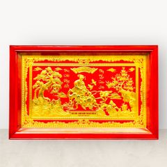 Tranh Mừng Thọ Bà bằng đồng vàng dát vàng KT66x106cm - tranh quà tặng Đồng Đông Sơn