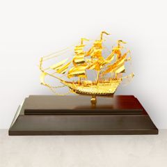 Mô hình thuyền đồng vàng mạ vàng 24K KT 31x22x12cm (Mẫu 23) - Quà tặng sếp