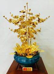 Hoa Lan 9 thân đồng vàng mạ vàng 24K cao 58cm - Đồng Đông Sơn
