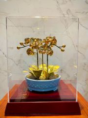 Hoa Lan 3 thân đồng vàng giả cổ mạ vàng 24K cao 42cm mẫu 9 - Đồng Đông Sơn