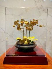 Hoa Lan 3 thân đồng vàng giả cổ mạ vàng 24K cao 42cm mẫu 12 - Đồng Đông Sơn