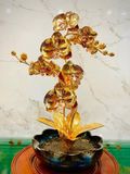 Hoa Lan 2 thân đồng vàng mạ vàng 24K cao 42cm mẫu 1 - Chậu lan mạ vàng
