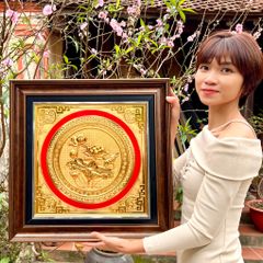 Tranh hoa sen bằng đồng mạ vàng 24K KT 52x52cm - Quà tặng hoa sen