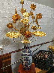 Bó hoa sen đồng 20 cành màu vàng cao 90cm trang trí ban thờ mẫu 4