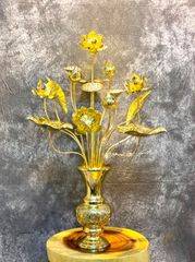 Bó hoa sen đồng 15 cành màu vàng  cao 70cm trang trí ban thờ mẫu 3