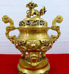 Đỉnh đồng vàng Song Long Chầu Nguyệt cao 55cm