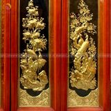 Tranh tứ quý đồng nền đen dát vàng 24k | tranh tứ quý thúc tay thủ công KT 98x38cm