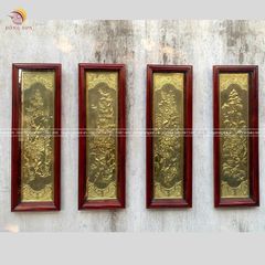 Tranh tứ quý đồng nền đen giả cổ | tranh tứ quý KT 127x41cm