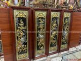 Tranh tứ quý đồng khảm tam khí | tranh tứ quý khung gỗ chò KT 127x41cm