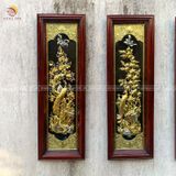 Tranh tứ quý đồng nền đen dát vàng bạc | tranh tứ quý thúc tay thủ công KT 127x41cm