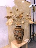 Bình gốm hoa sen đồng 18 cành mạ vàng 24K cao 45cm trang trí ban thờ