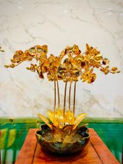 Hoa Lan 5 thân đồng vàng mạ vàng 24K cao 42cm mẫu 2 - Đồng Đông Sơn