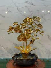 Hoa Lan 3 thân đồng vàng mạ vàng 24K cao 42cm mẫu 1 - Đồng Đông Sơn