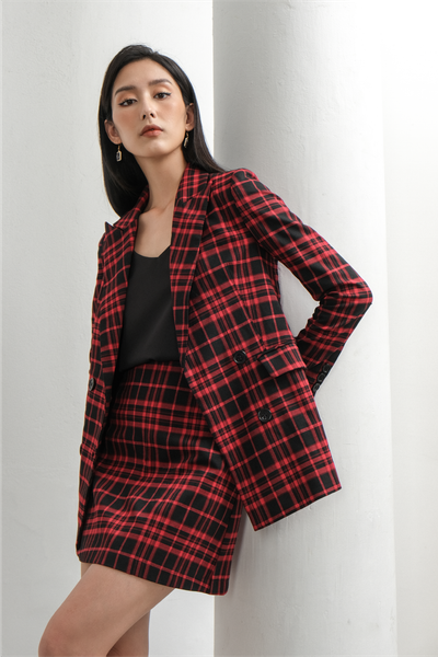 checkered long blazer
