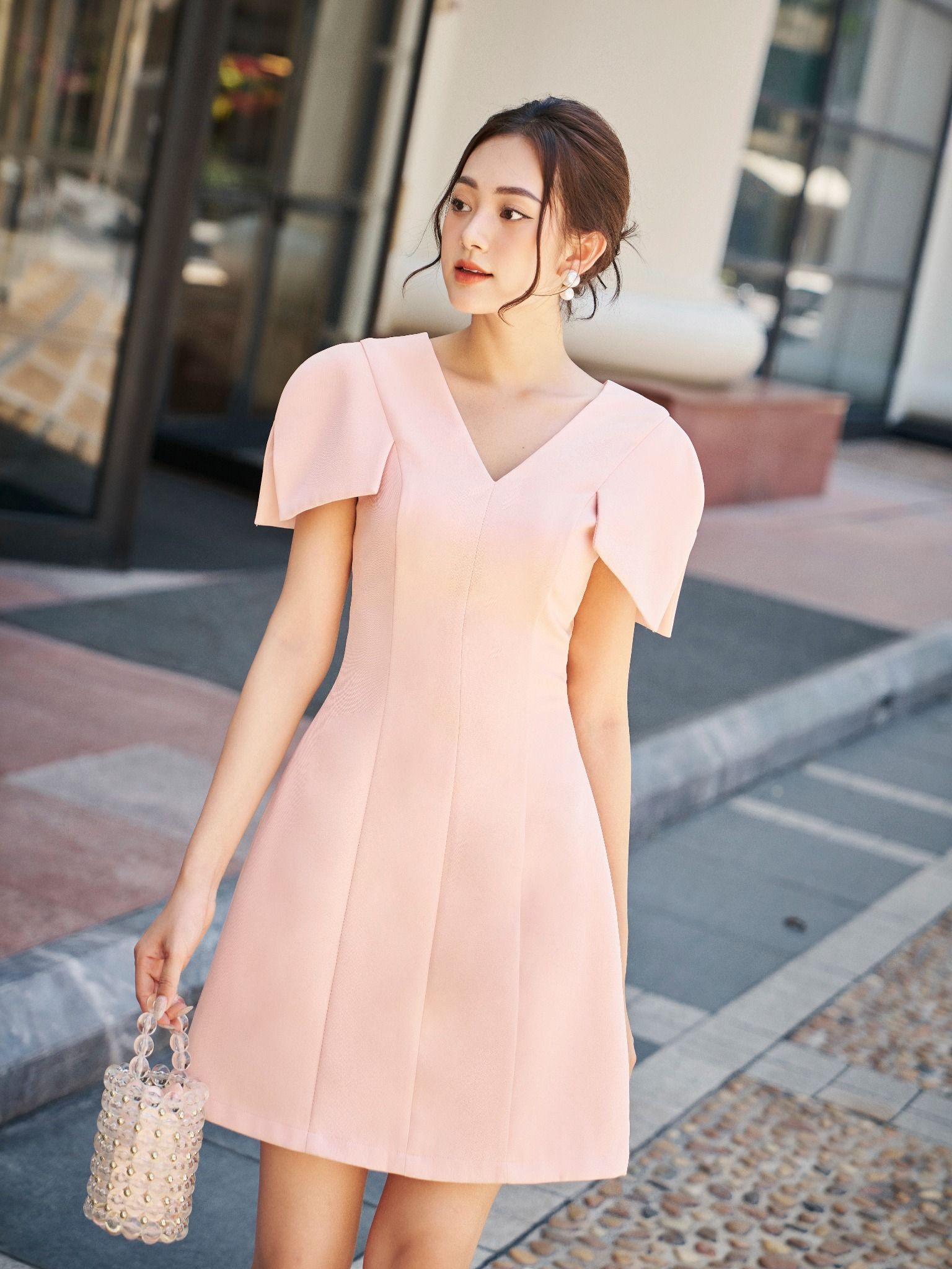 Đầm Ngắn Lanie Màu Hồng