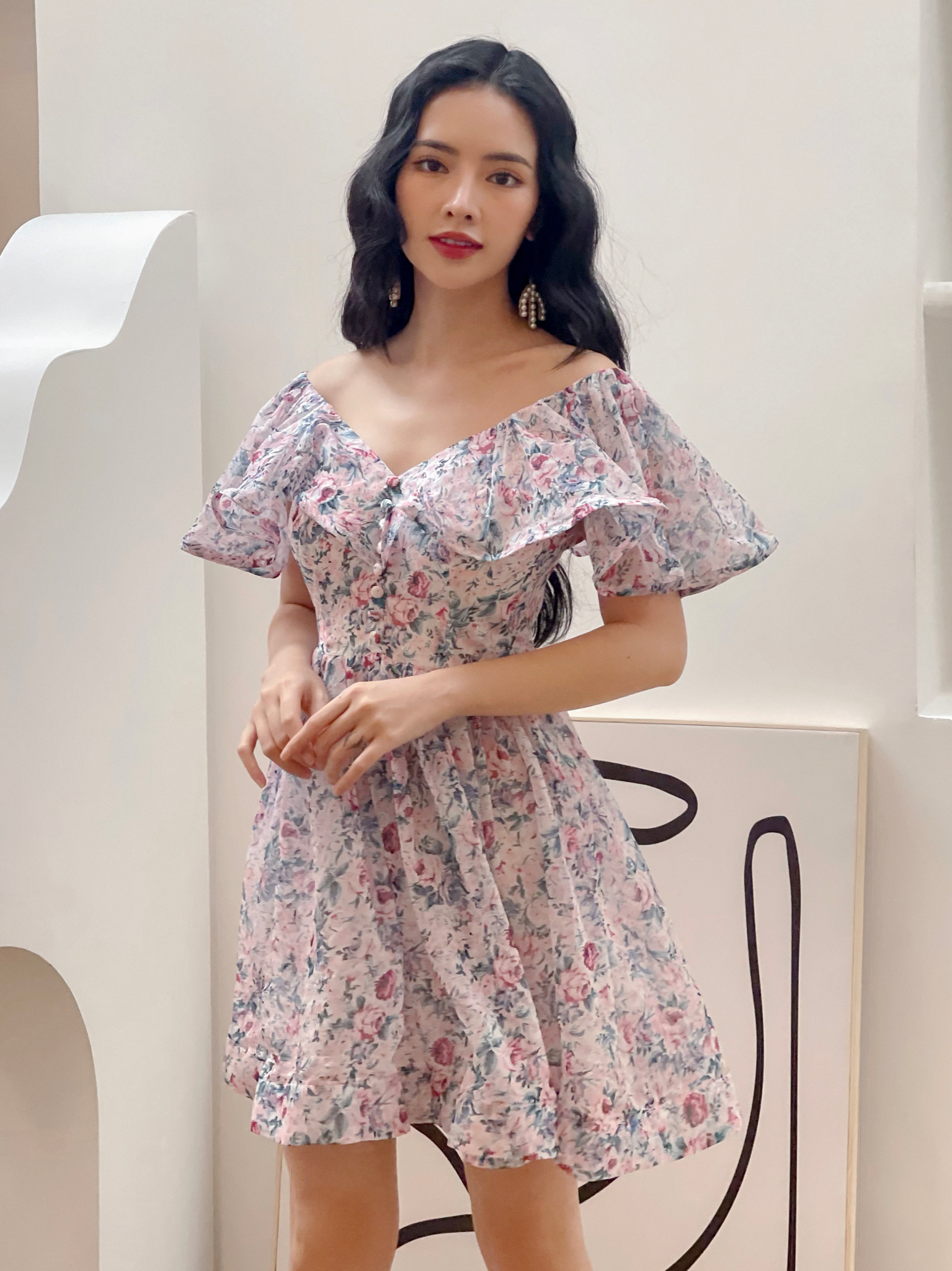 Đầm Ngắn Blummy Hoa Tiết Hoa Tím