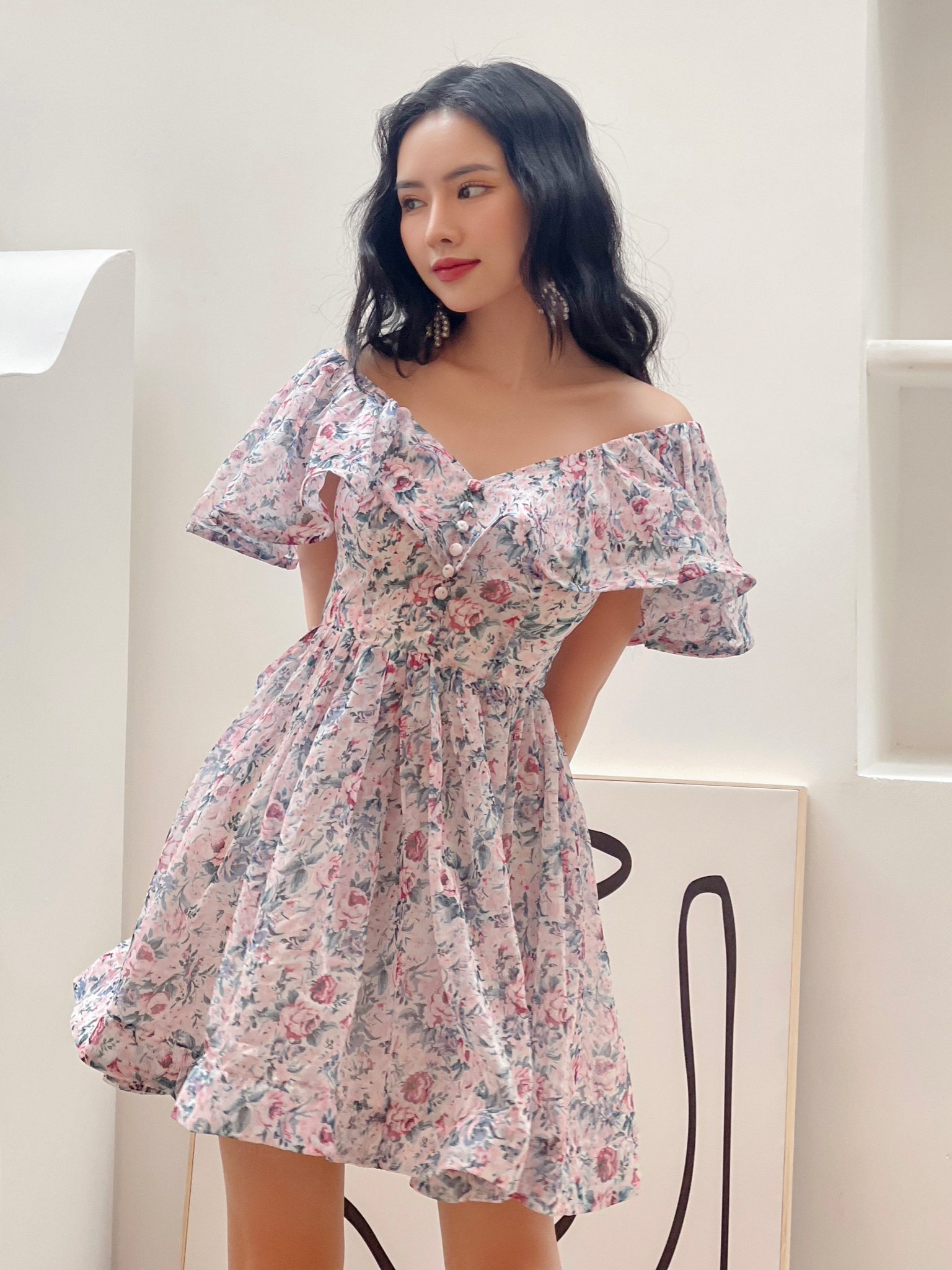 Đầm Ngắn Blummy Hoa Tiết Hoa Tím