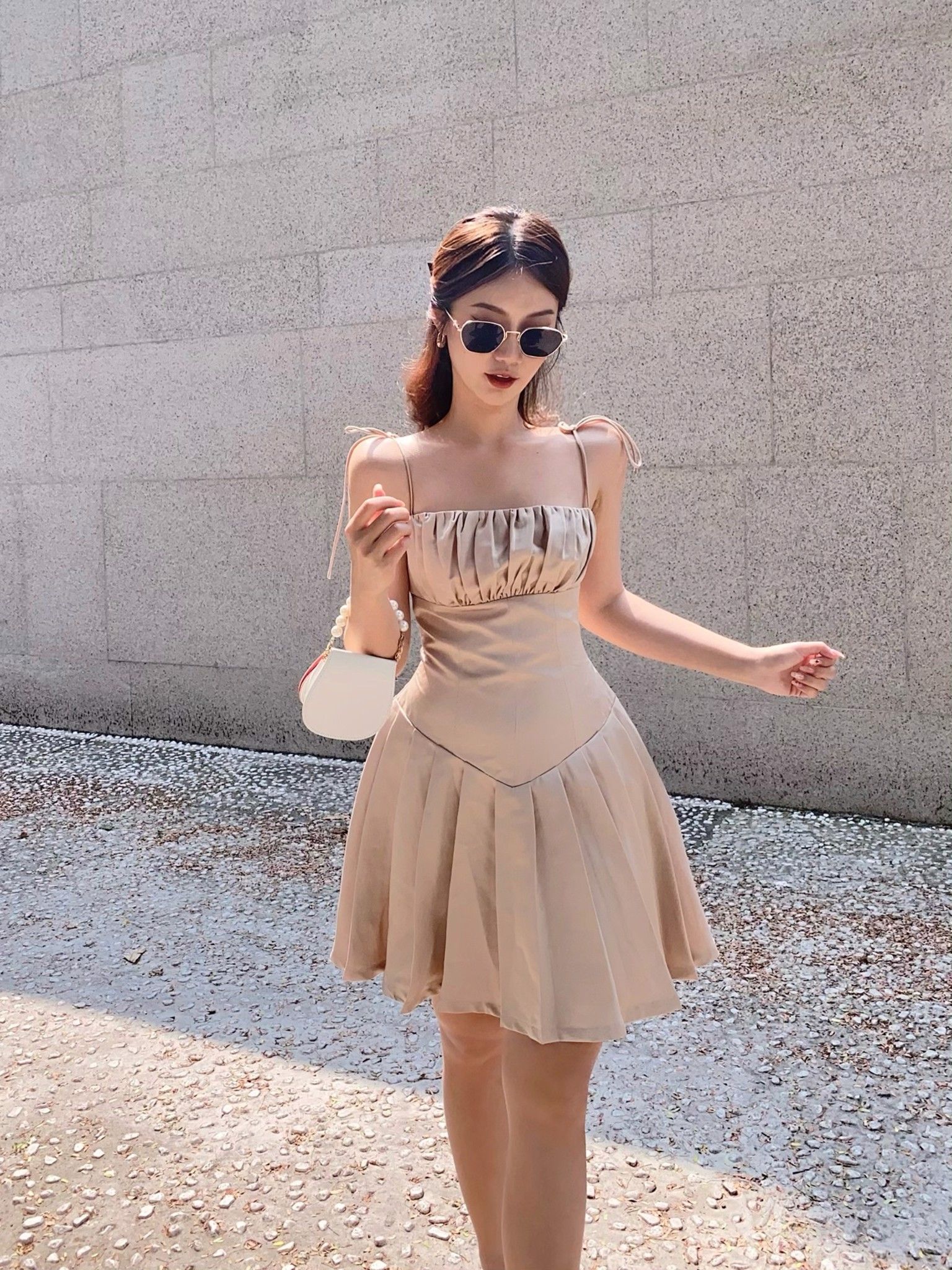 Đầm hai dây tùng xòe Ganni