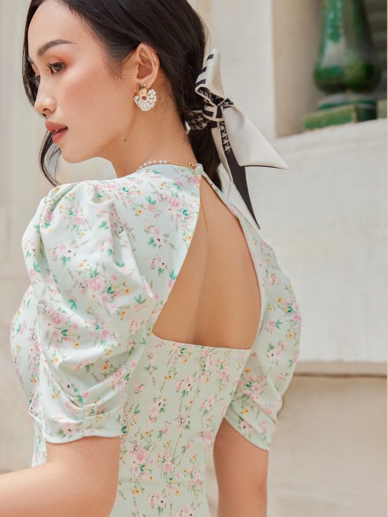 Đầm Dài Belinda Họa Tiết Hoa Xanh
