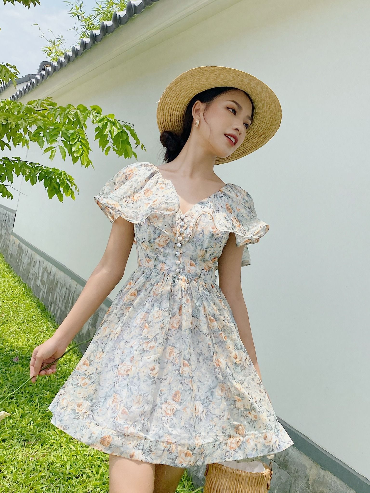Đầm Ngắn Blummy Họa Tiết Hoa Xanh