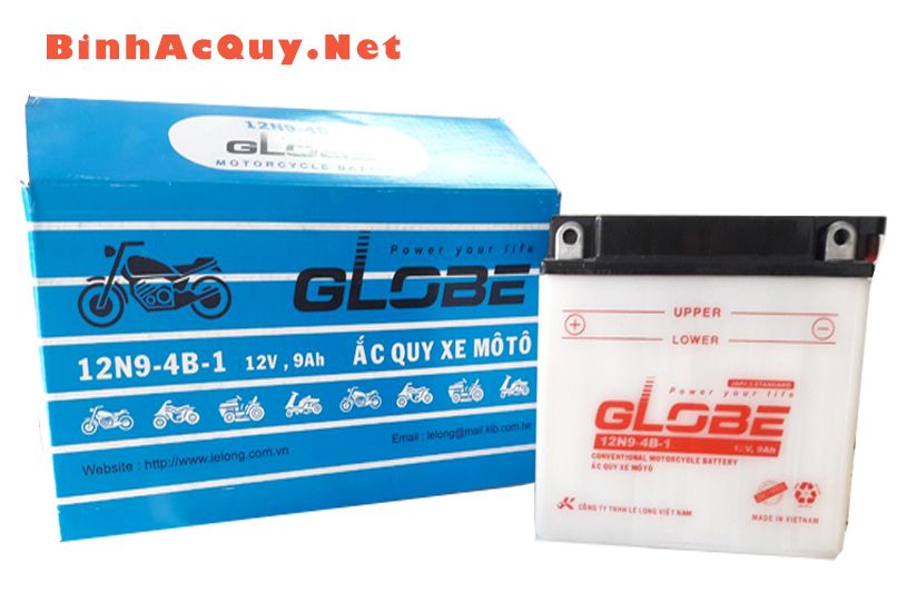 Bình ắc quy mô tô nước Globe 12V-9AH | Mã 12N9-4B-1