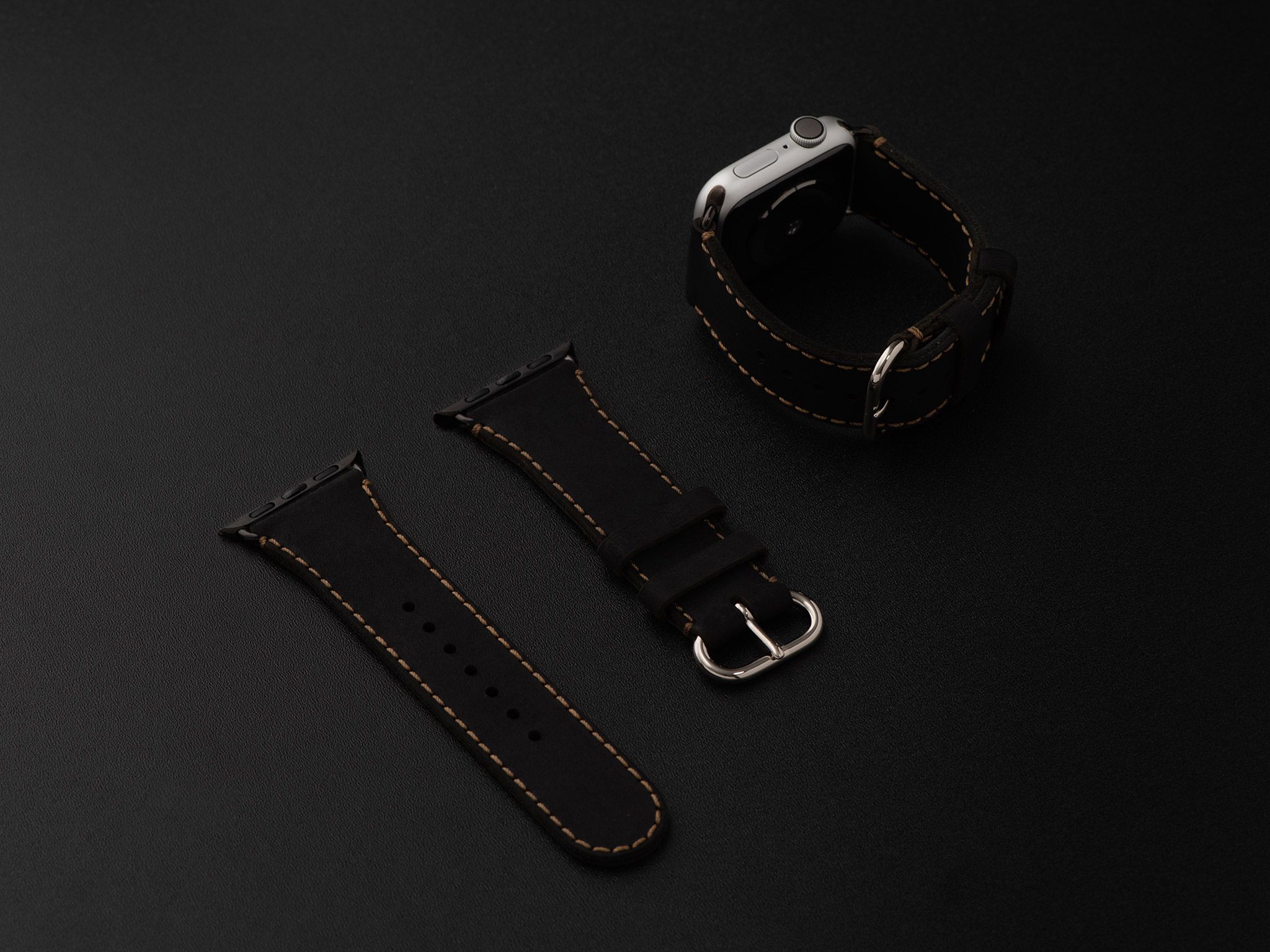 Dây da SEN Apple Watch size lớn (44/46mm) - Adapter Đen