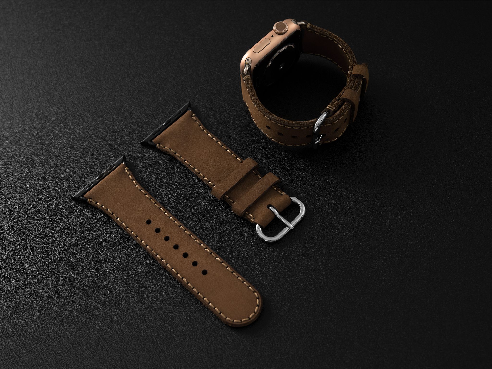 Dây da SEN Apple Watch size lớn (44/46mm) - Adapter Đen