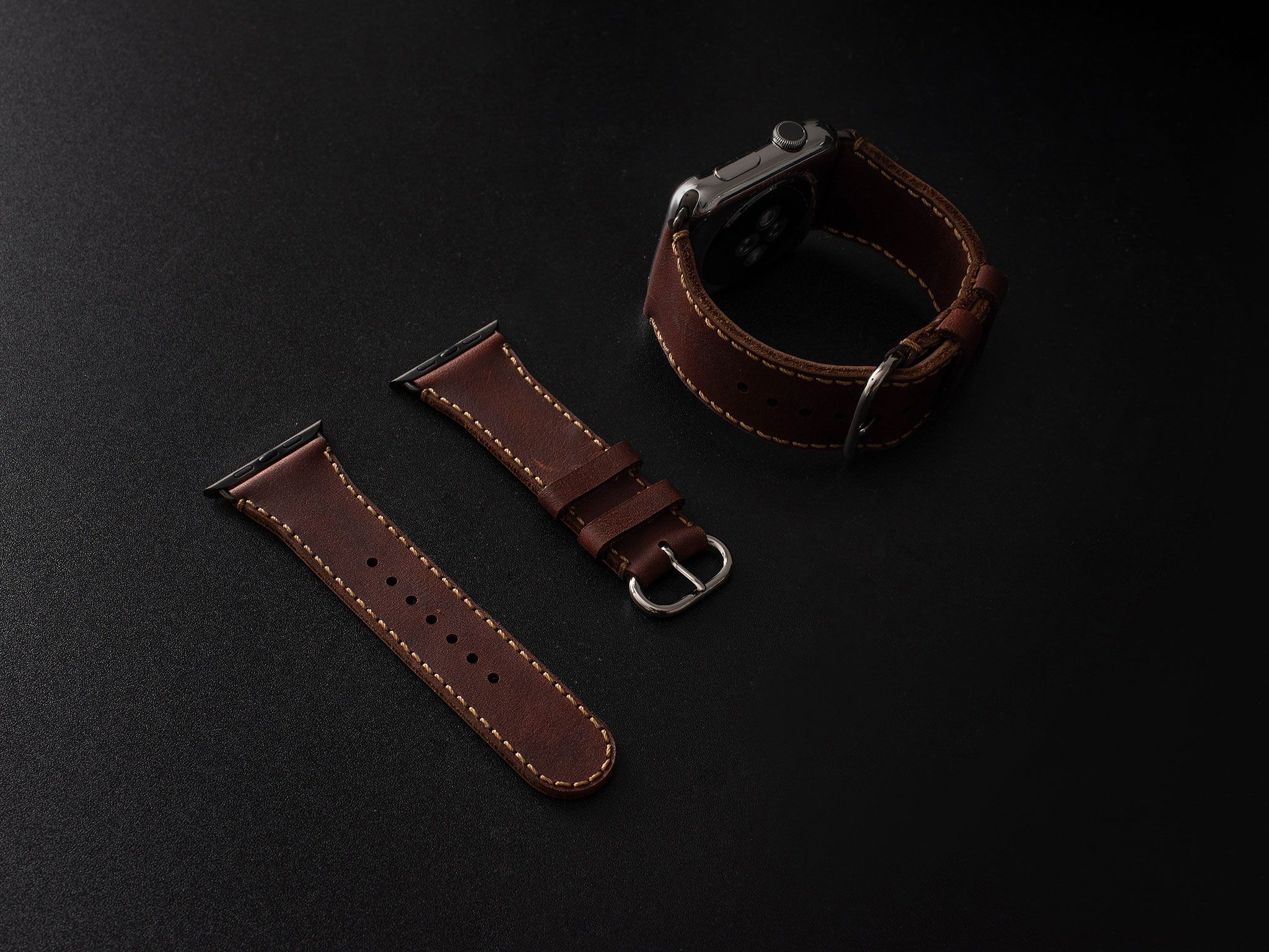 Dây da SEN Apple Watch size lớn (44/46mm) - Adapter Đen
