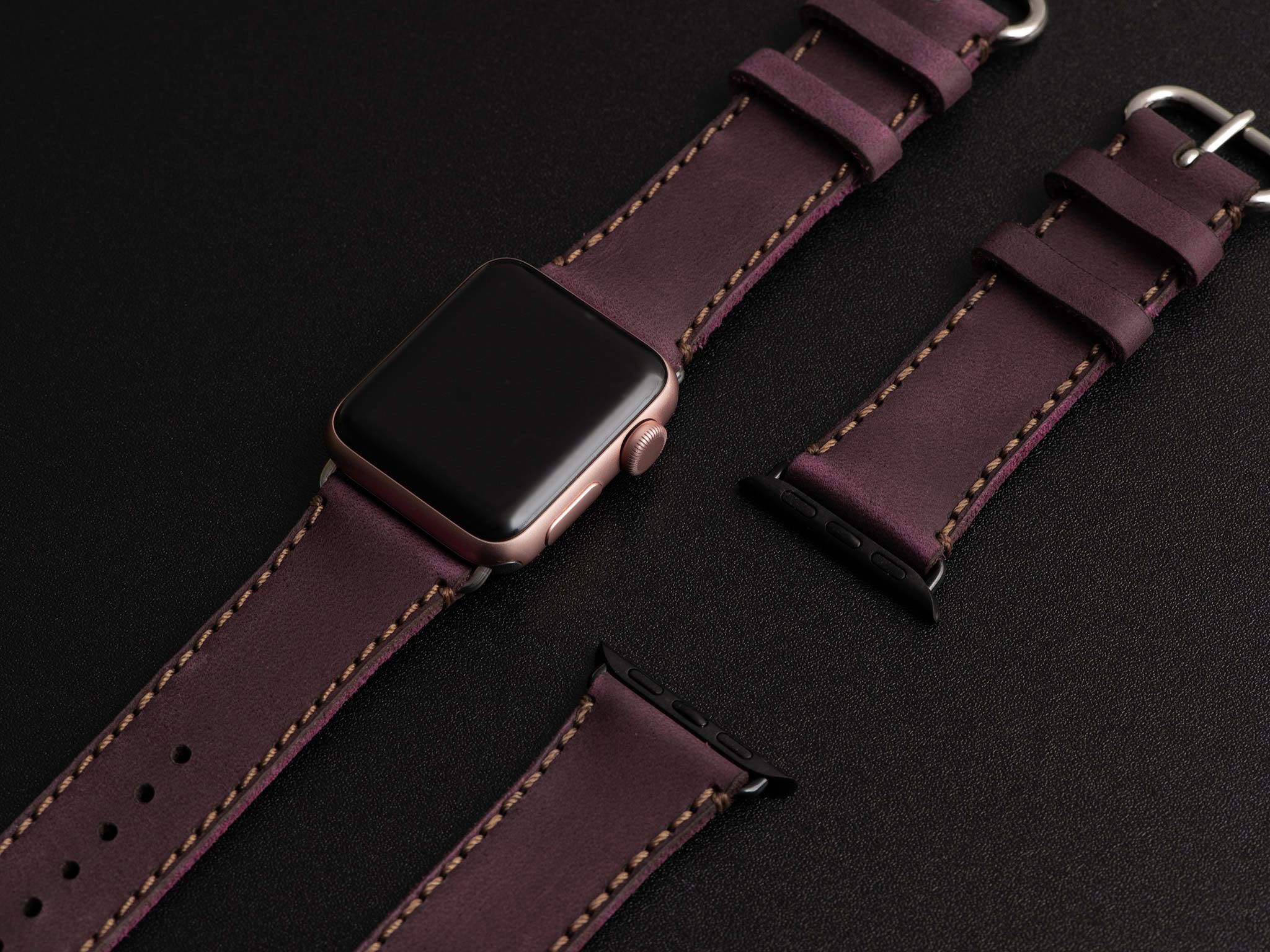 Dây da SEN Apple Watch size lớn (44/46mm) - Adapter Đen
