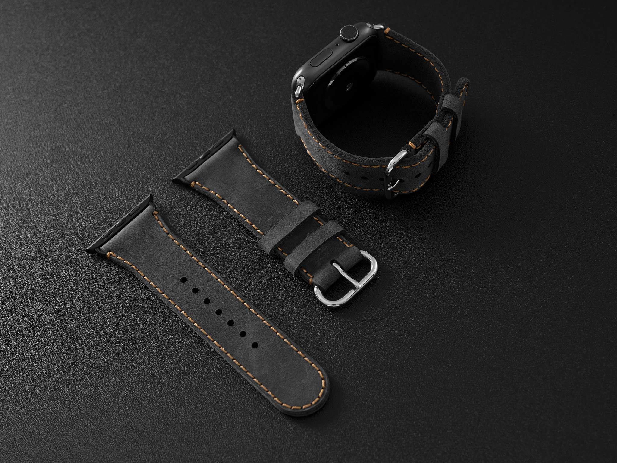 Dây da SEN Apple Watch size lớn (44/46mm) - Adapter Đen