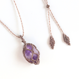 Vòng cổ đá Thạch anh tím thô (raw Amethyst) micro macrame