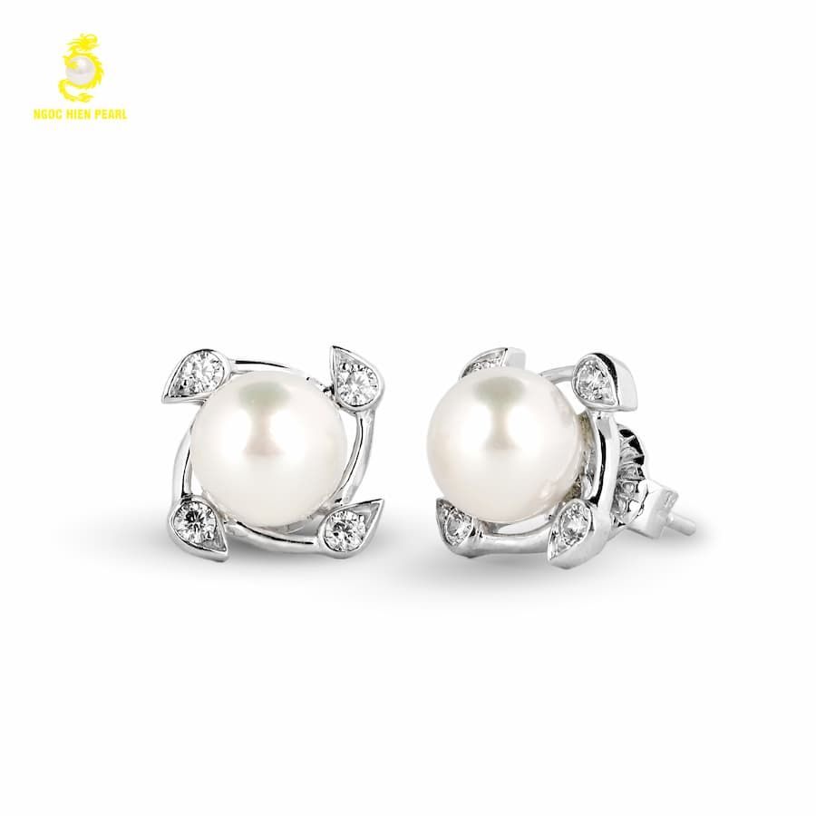 Bông tai ngọc trai Akoya kết hợp vàng trắng 18K GCES01