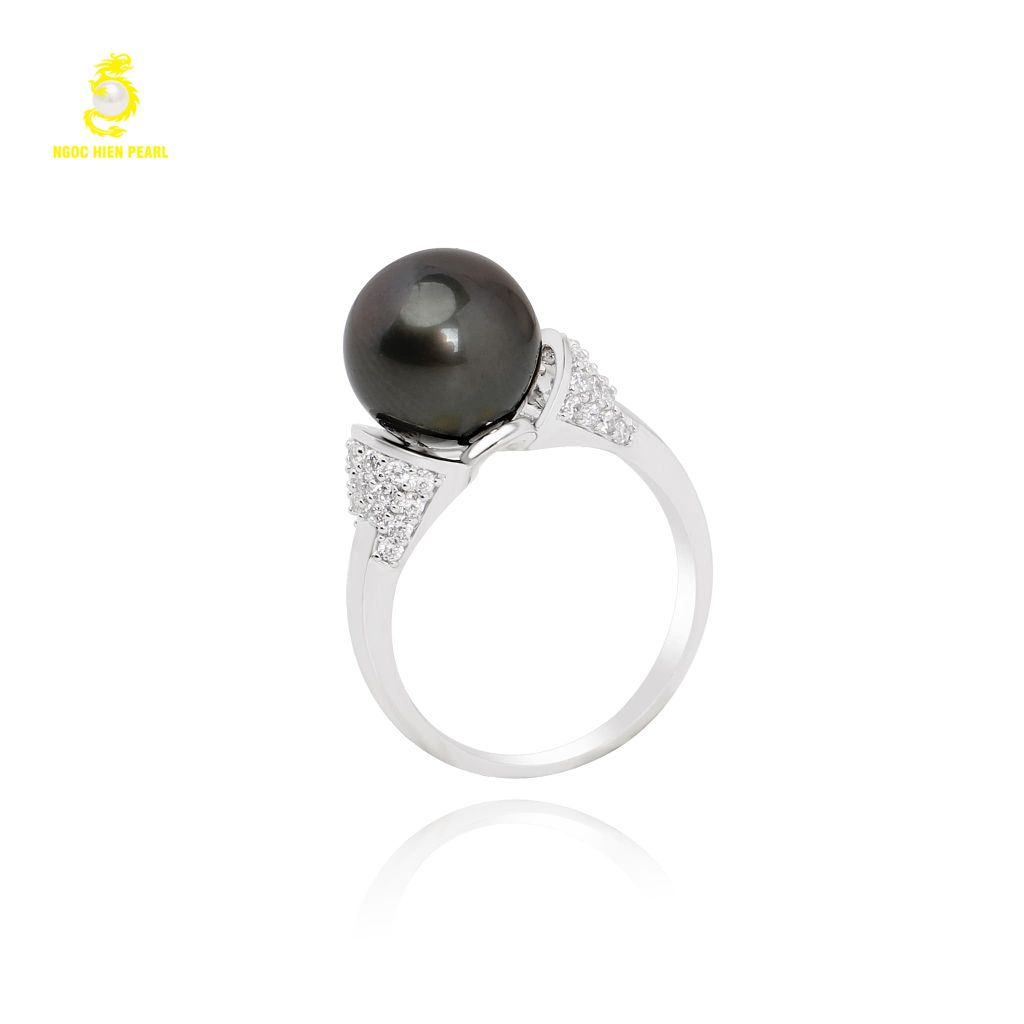 Nhẫn ngọc trai Tahiti 4A kết hợp vàng trắng 18K GR0510