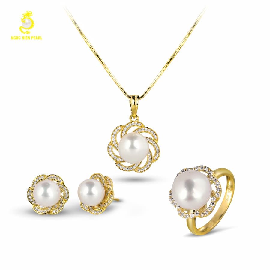 Bộ trang sức ngọc trai Freshwater kết hợp vàng 18K GS0612