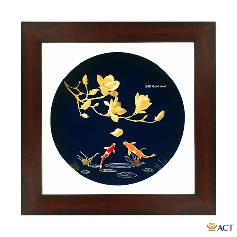 Quà tặng tranh Cá Chép Hoa Mộc Lan dát vàng 24k ACT GOLD ISO 9001:2015 (Mẫu 2)