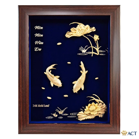 Quà tặng tranh Cá Chép Hoa Sen dát vàng 24k ACT GOLD ISO 9001:2015 (Mẫu 5)
