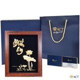 Quà tặng Tranh Chữ Bình An Hoa Sen dát vàng 24k ACT GOLD ISO 9001:2015