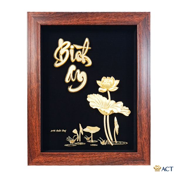 Quà tặng Tranh Chữ Bình An Hoa Sen dát vàng 24k ACT GOLD ISO 9001:2015