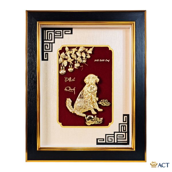Quà tặng Tranh Chó Phú Quý dát vàng 24k ACT GOLD ISO 9001:2015