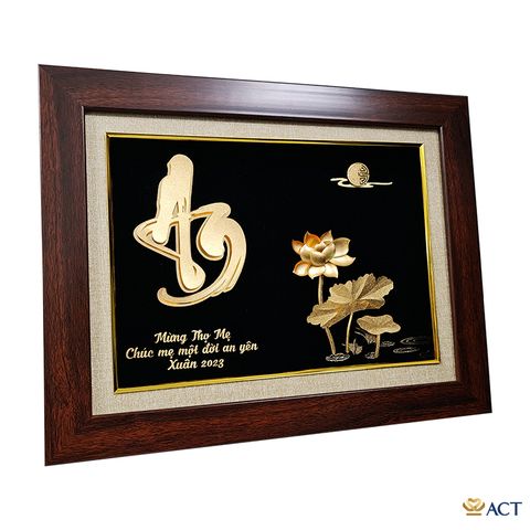 Tranh Chữ An Hoa Sen dát vàng 24k ACT GOLD