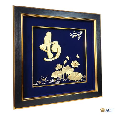 Quà tặng Tranh Chữ An Hoa Sen dát vàng 24k ACT GOLD ISO 9001:2015 (Mẫu 6)