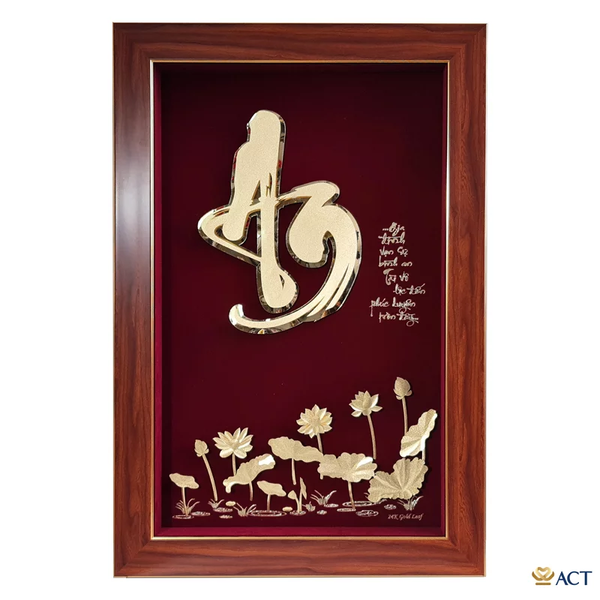 Quà tặng Tranh Chữ An Hoa Sen dát vàng 24k ACT GOLD ISO 9001:2015