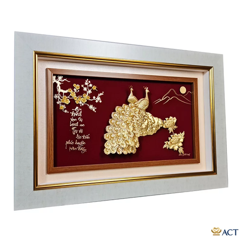 Quà tặng tranh Đôi Chim Công dát vàng 24k ACT GOLD ISO 9001:2015 (Mẫu 7)