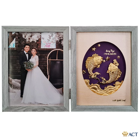 Quà tặng Khung Ảnh Song Ngư dát vàng 24k ACT GOLD ISO 9001:2015(Mẫu 1)